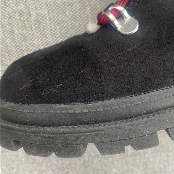 Jellypop mission, black faux suede with faux Sherpa trimmed Laced ankle boots 10 - Picture 11 of 11